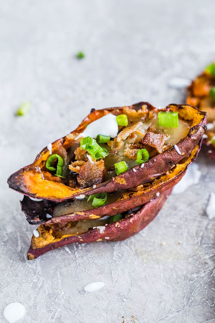 savory loaded sweet potato skins I howsweeteats.com