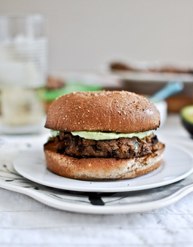 Easy Double Bean Burgers with Avocado Basil Cream I howsweeteats.com Easy Double Bean Burgers with Avocado Basil Cream I howsweeteats.com