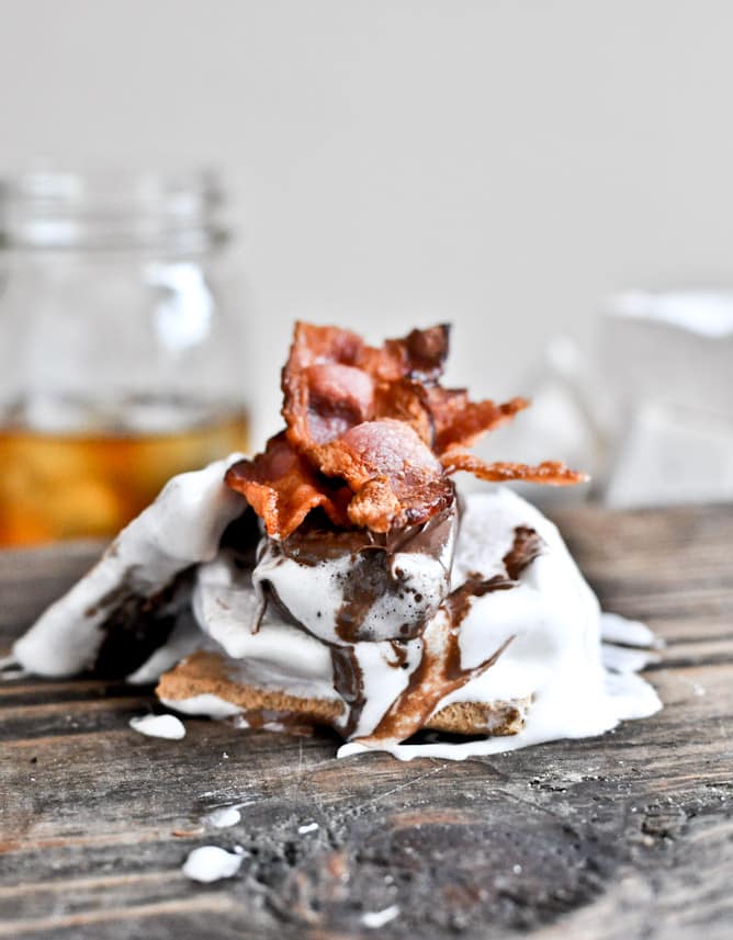 Bourbon Bacon Marshmallow S'mores I howsweeteats.com Bourbon Bacon Marshmallow S'mores I howsweeteats.com
