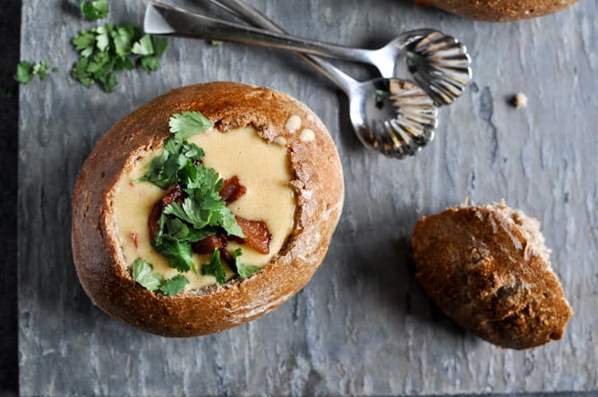 Beer Cheese Soup in Easy Homemade Whole Wheat Bread Bowls I howsweeteats.com
