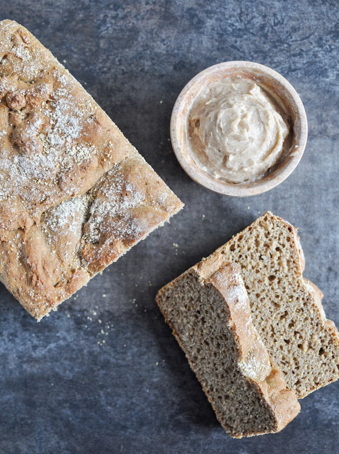 Whole Wheat Pumpkin Spice English Muffin Bread with Brown Sugar Cinnamon Butter I howsweeteats.com