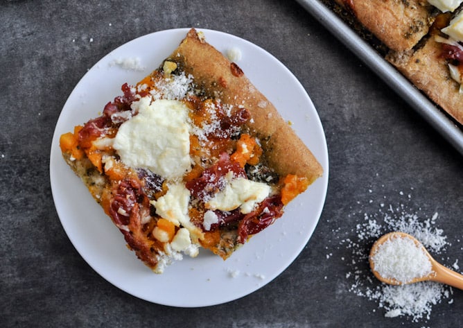 Butternut Squash, Sage Pesto and Prosciutto Pizza I howsweeteats.com