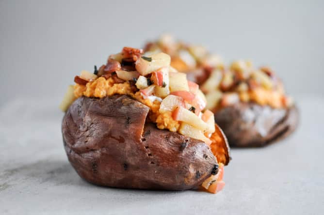 Apple Bacon Stuffed Sweet Potatoes I howsweeteats.com