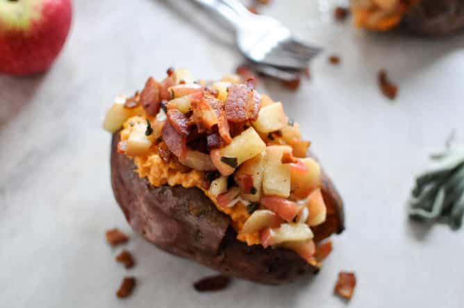 Apple Bacon Stuffed Sweet Potatoes I howsweeteats.com