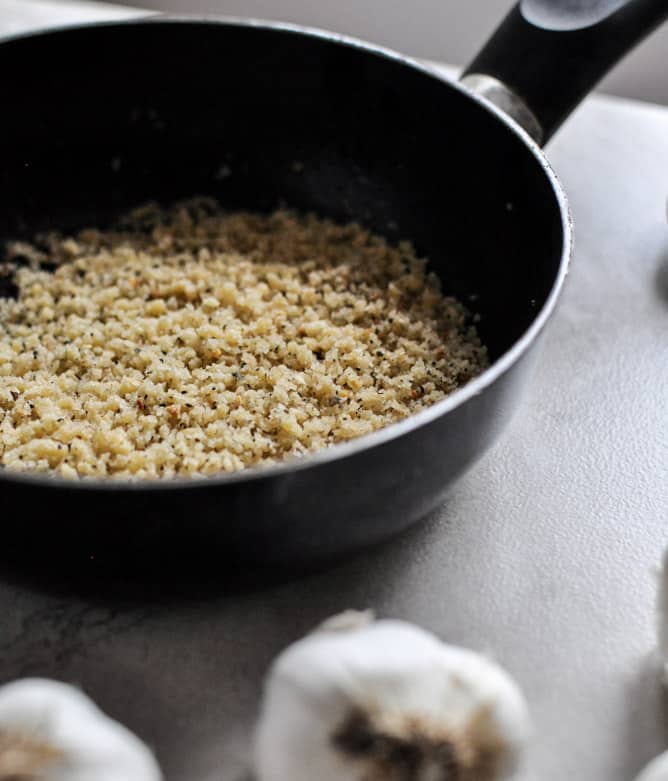 Pan-Crisped Salmon with Light Dijon Cream and Garlic Butter Breadcrumbs I howsweeteats.com