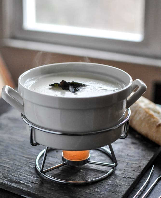 Goat Cheese Fondue with Fried Sage I howsweeteats.com