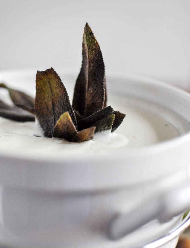 Goat Cheese Fondue with Fried Sage I howsweeteats.com