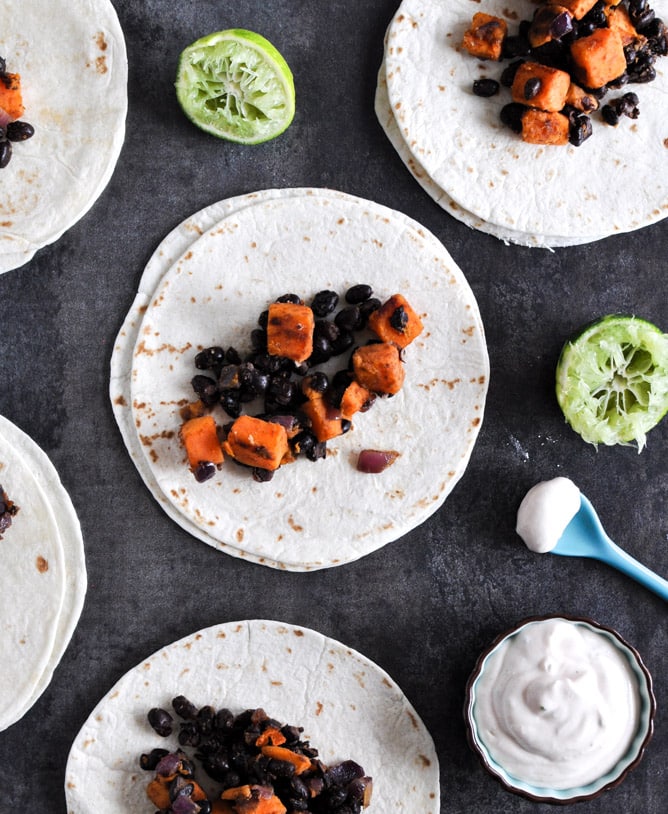 Embarrassingly Easy Smoky Sweet Potato and Black Bean Tacos I howsweeteats.com