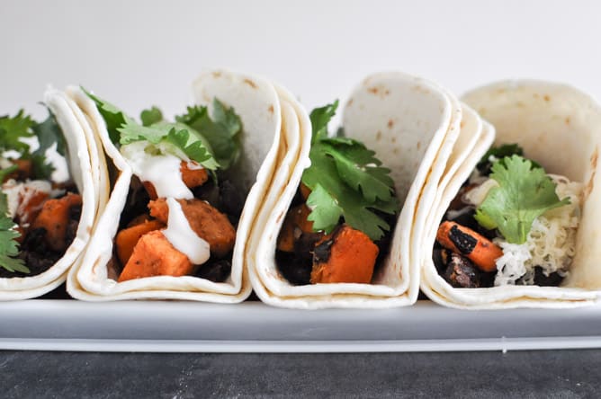 Embarrassingly Easy Smoky Sweet Potato and Black Bean Tacos I howsweeteats.com