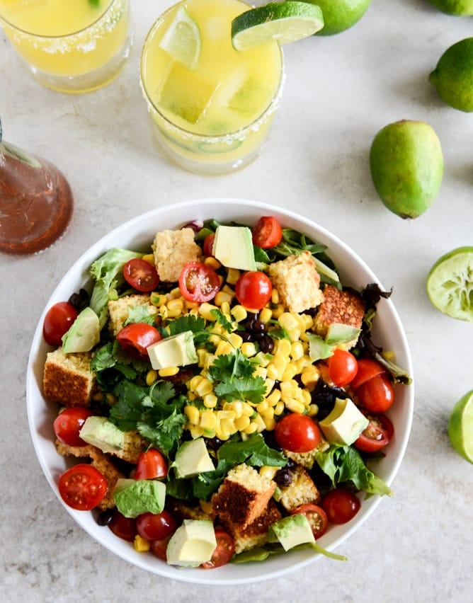 Black Bean + Cornbread Panzanella Salad I howsweeteats.com