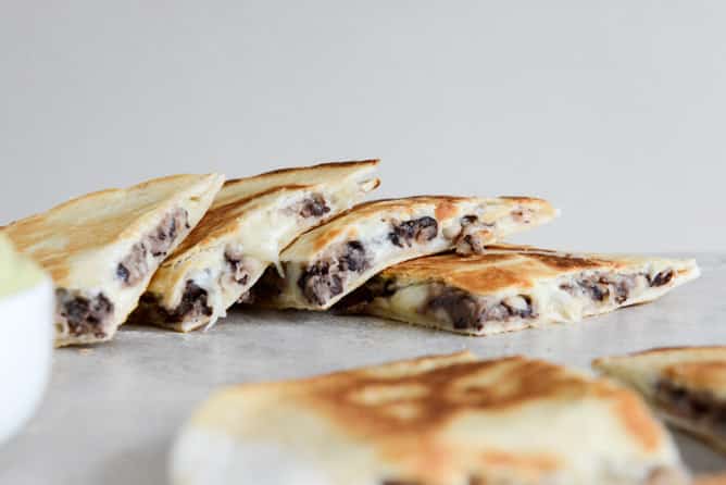 Cheesy Double Bean Quesadillas with Homemade Avocado Ranch I howsweeteats.com