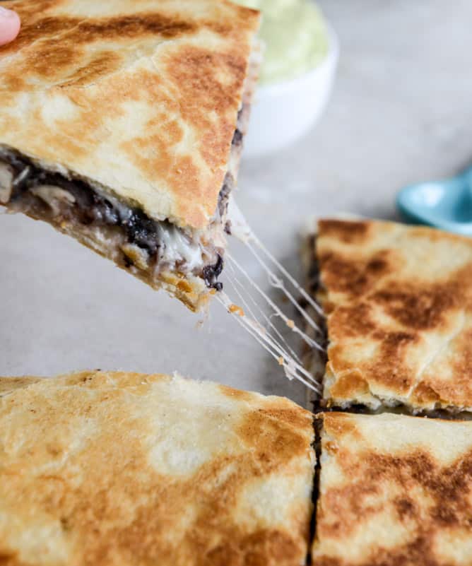 Cheesy Double Bean Quesadillas with Homemade Avocado Ranch I howsweeteats.com