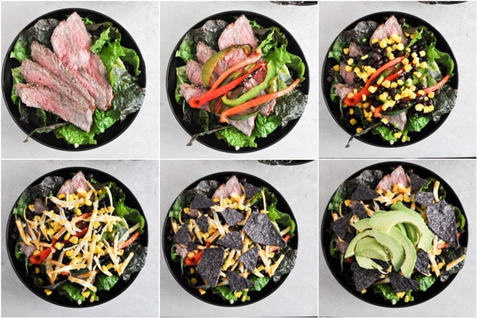 Tequila Lime Flank Steak Fajita Salad with Chile Lime Vinaigrette I howsweeteats.com