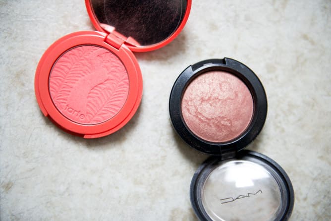 tarte amazonian clay blush in tipsy, MAC blush in warm soul I howsweeteats.com