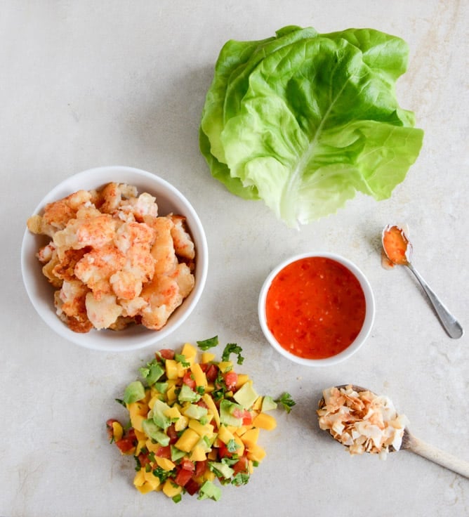 Beer Battered Shrimp Lettuce Wraps with Mango Avocado Salsa I howsweeteats.com