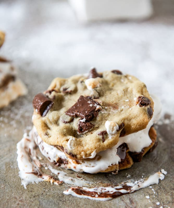 Chocolate Chip Cookie Peanut Butter S'mores I howsweeteats.com