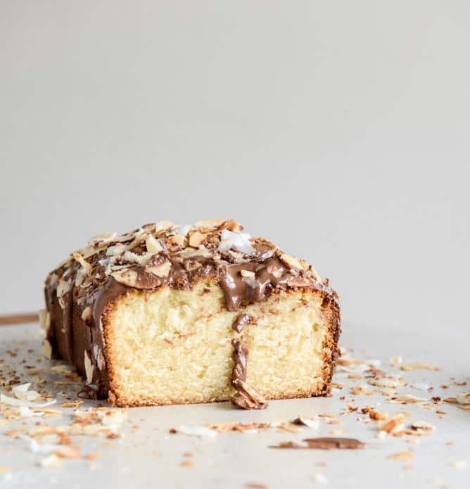 Spiked Almond Joy Poundcake I howsweeteats.com