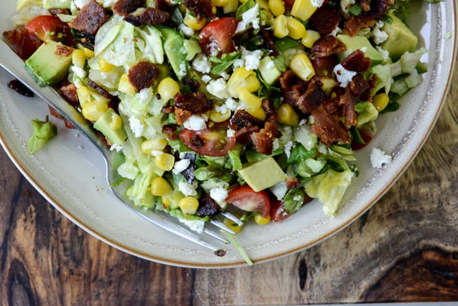 BLT Chopped Salad with Corn, Feta + Avocado I howsweeteats.com