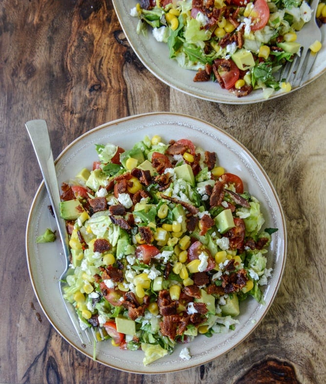 BLT Chopped Salad with Corn, Feta + Avocado I howsweeteats.com