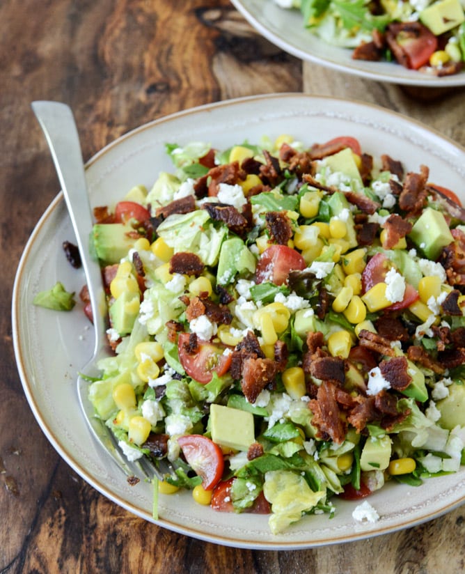 BLT Chopped Salad with Corn, Feta + Avocado I howsweeteats.com