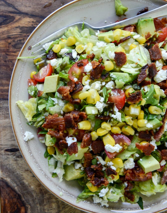 BLT Chopped Salad with Corn, Feta + Avocado I howsweeteats.com