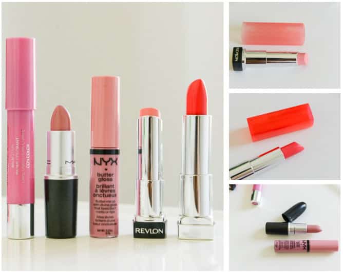 Revlon Cherish, MAC Creme Cup, NYX Eclair, Revlon Pink Lemonade, Maybelline Shocking Coral I howsweeteats.com