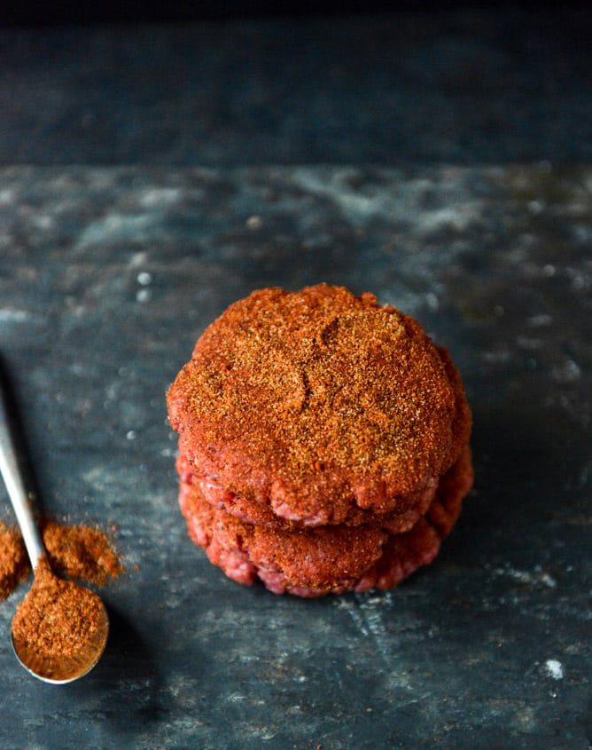 Taco-Rubbed Burgers with Avocado and Crushed Tortilla Chips I howsweeteats.com