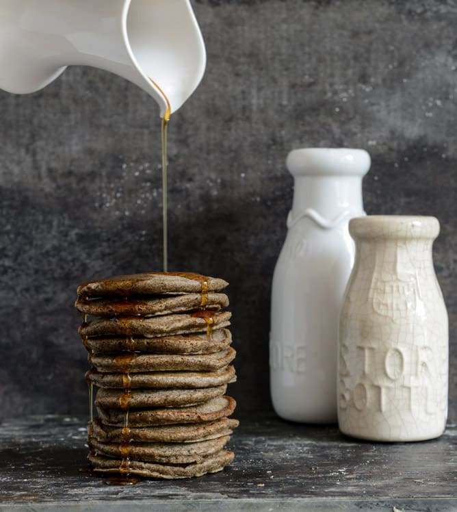 Mini Buckwheat Bacon Pancakes with Bourbon Syrup I howsweeteats.com