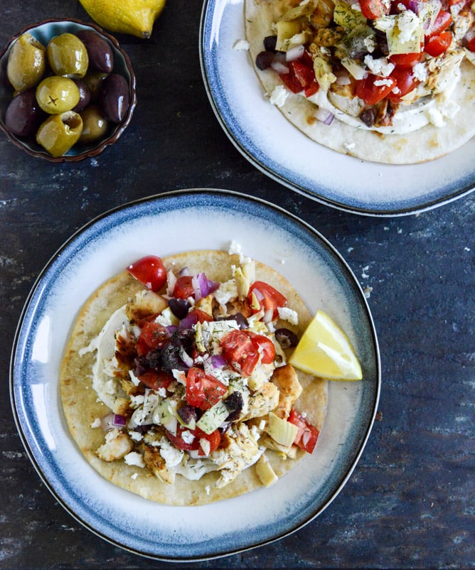 Marinated Greek Chicken Tostadas I howsweeteats.com