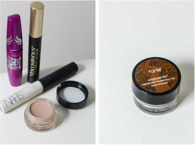 Maybelline The Falsies Mascara, Loreal Voluminous Mascara, Nars Smudge Proof Shadow Base, MAC Paint Pot in Painterly, Tarte Brown Mousse I howsweeteats.com