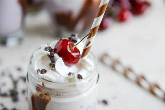 Roasted Cherry Bourbon Milkshakes with Hot Fudge I howsweeteats.com