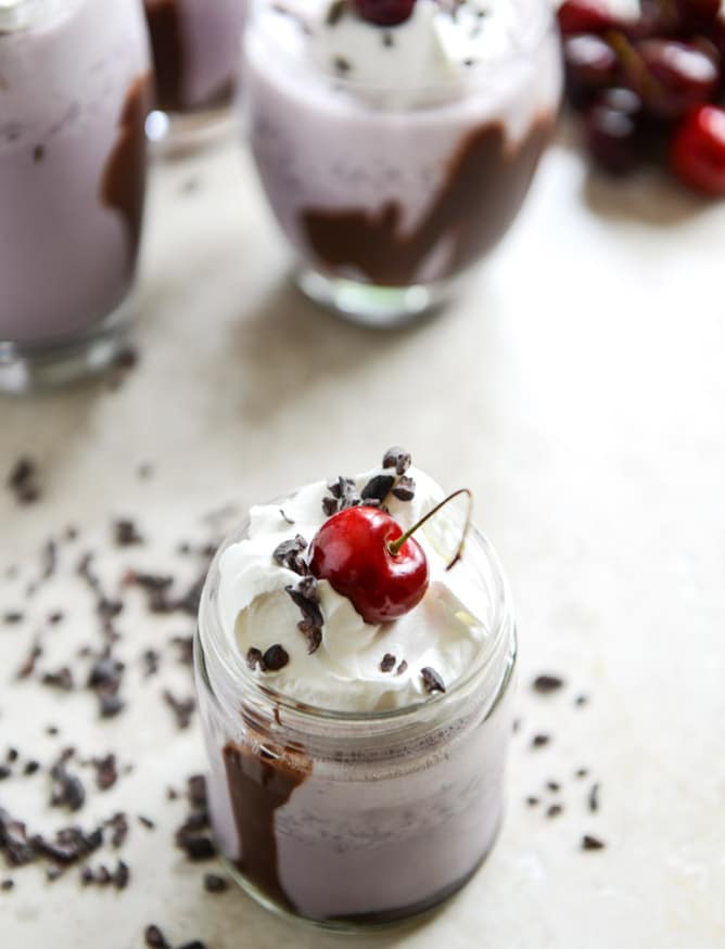 Roasted Cherry Bourbon Milkshakes with Hot Fudge I howsweeteats.com