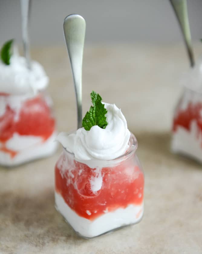 Boozy Watermelon Granitas with Coconut Whipped Cream I howsweeteats.com