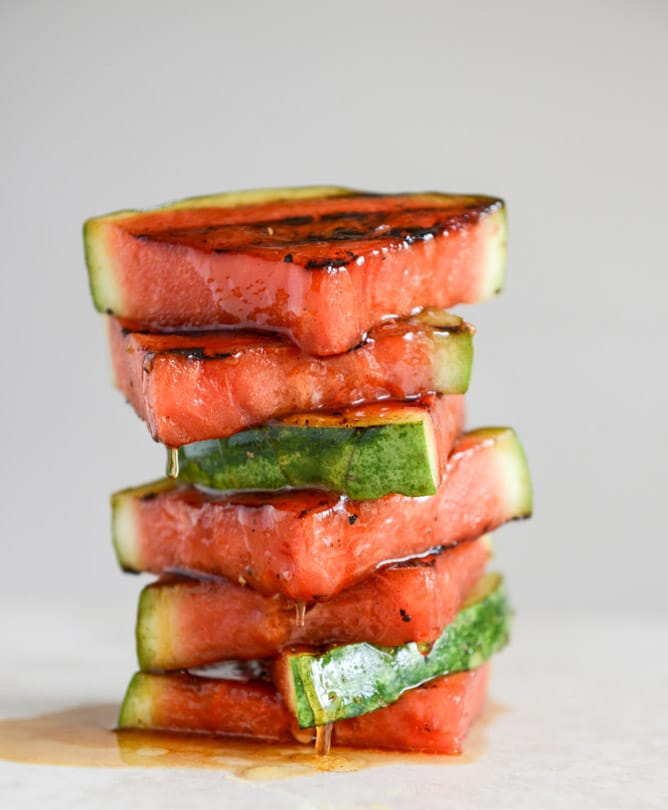 Honey Grilled Watermelon Caprese Salads I howsweeteats.com