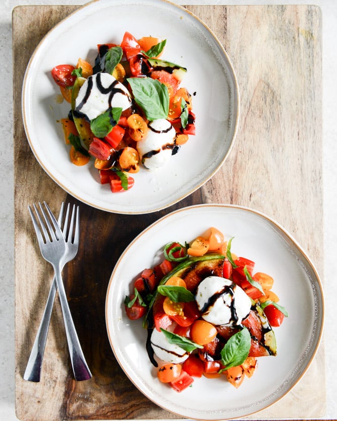 Honey Grilled Watermelon Caprese Salads I howsweeteats.com