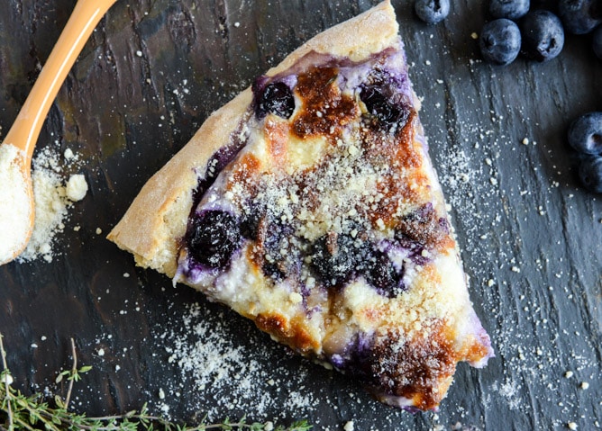 Blueberry Pizza with Whipped Ricotta + Caramelized Shallots I howsweeteats.com