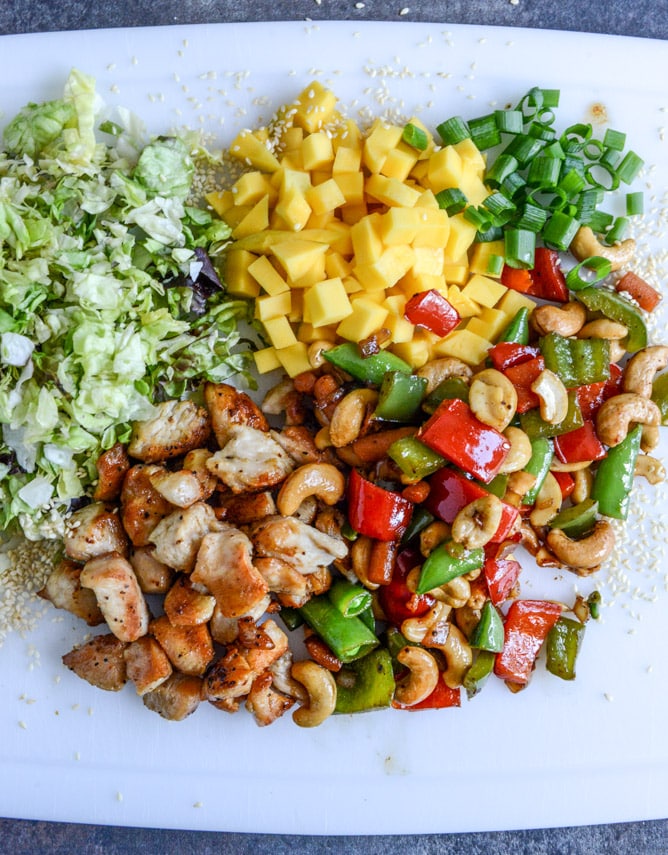 Cashew Chicken Chopped Salad with Chili Dusted Mango I howsweeteats.com