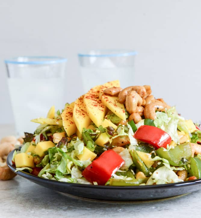 Cashew Chicken Chopped Salad with Chili Dusted Mango I howsweeteats.com