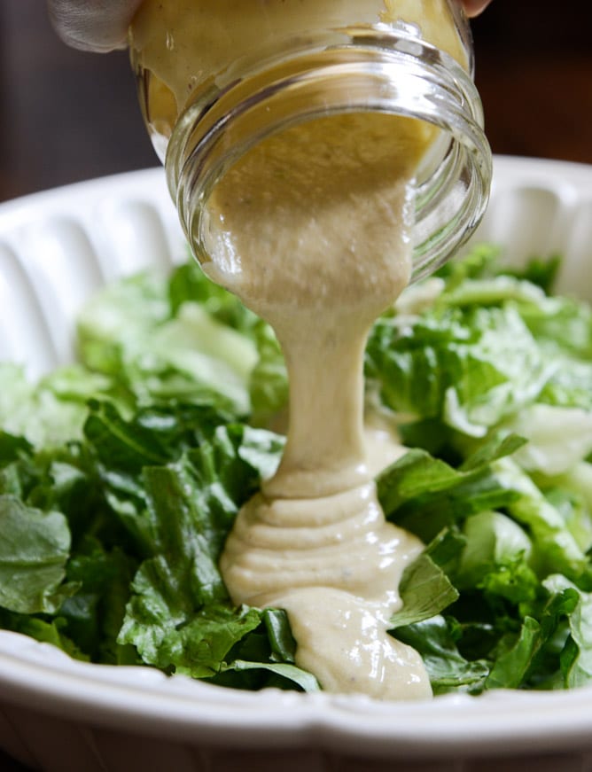 Roasted Corn Caesar Salads with Parmesan Greek Yogurt Caesar Dressing I howsweeteats.com