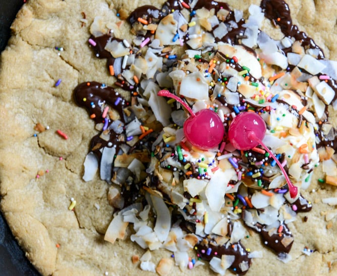 Peanut Butter Skillet Cookie I howsweeteats.com