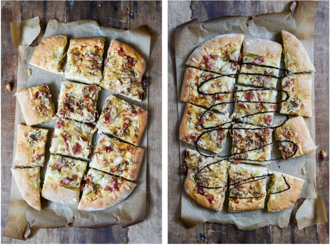 Caramelized Pear, Crispy Prosciutto + Blue Cheese Pizza I howsweeteats.com