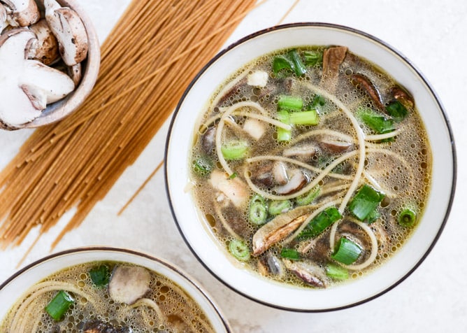 Chicken + Mushroom Noodle Soup with Poached Eggs I howsweeteats.com