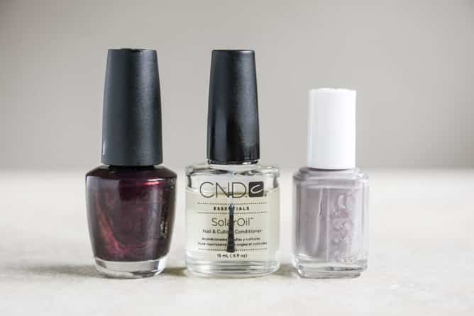 OPI black cherry chutney, CND solar oil, ESSIE chinchilly I howsweeteats.com