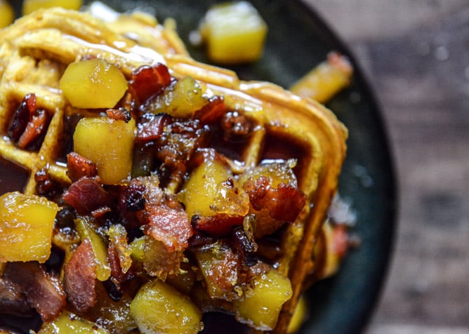 Pumpkin Waffles with Butternut Bacon Syrup I howsweeteats.com Pumpkin Waffles with Butternut Bacon Syrup I howsweeteats.com