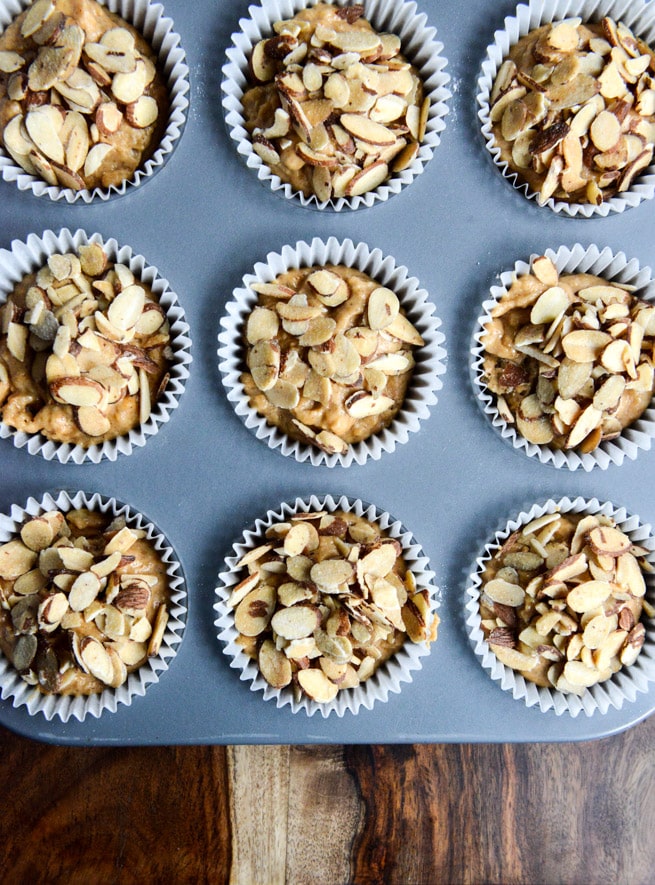 Whole Wheat Pumpkin Almond Muffins I howsweeteats.com