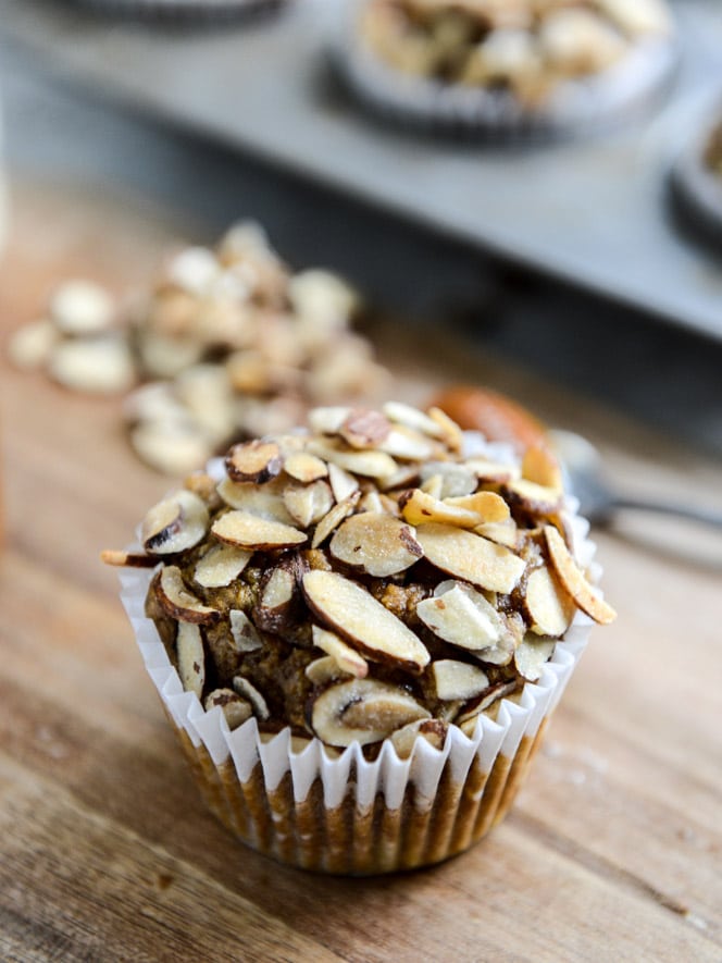 Whole Wheat Pumpkin Almond Muffins I howsweeteats.com