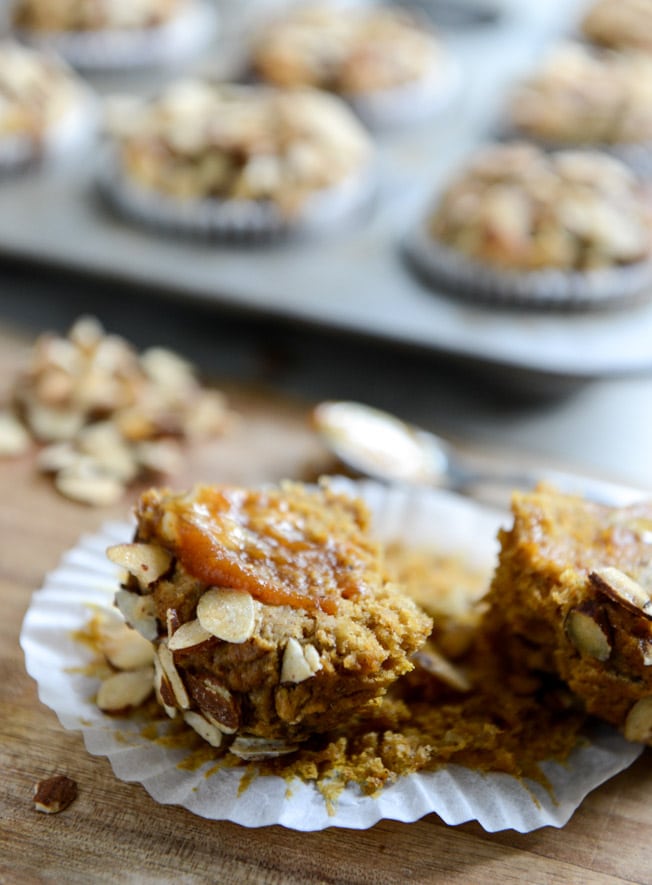 Whole Wheat Pumpkin Almond Muffins I howsweeteats.com