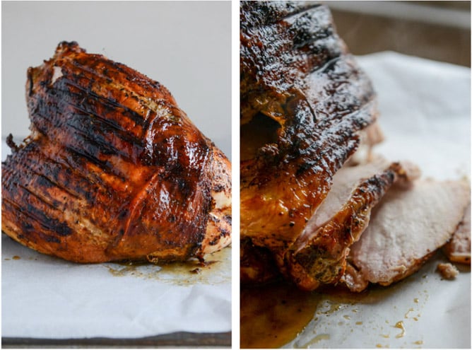 this applewood smoked turkey is prepped with a maple bourbon brine and served with a cider bourbon gravy! I howsweeteats.com