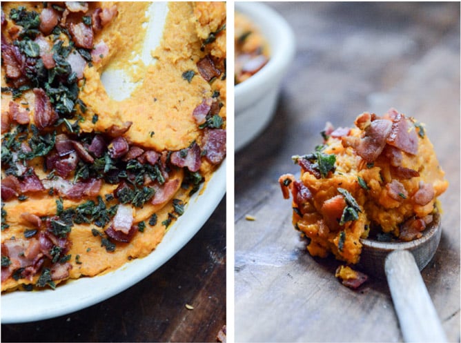 bacon bourbon whipped sweet potatoes with brown butter and crispy sage I howsweeteats.com
