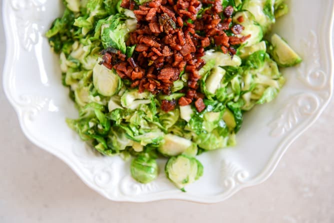 maple bacon brussels, pear and blue cheese salad I howsweeteats.com